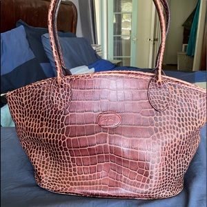 Longchamp Paris stamped leather snakeskin handbag